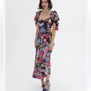 ✨Selkie The Puck Poet Slip Maxi Gown Dress - Puff sleeves, dark floral silk XS✨